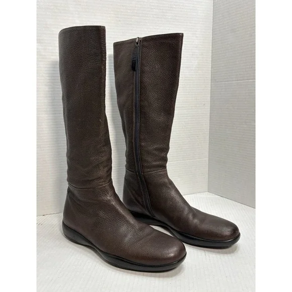 Prada Sport Linea Rossa Brown Leather Knee High Boots Womens 38 Made In Italy - Picture 3 of 14